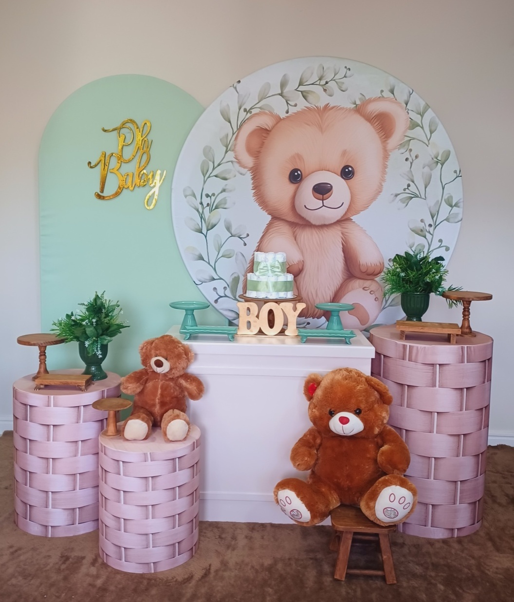 Urso Verde Trama Ouro - Decorecomcarinho