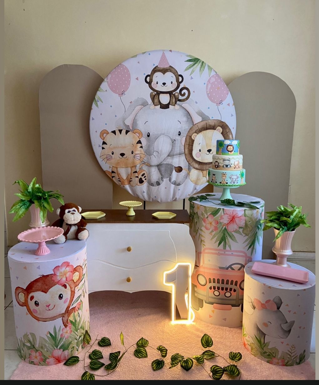 Kit Zoológico Rosa  - Lidi Festas e Decorações 