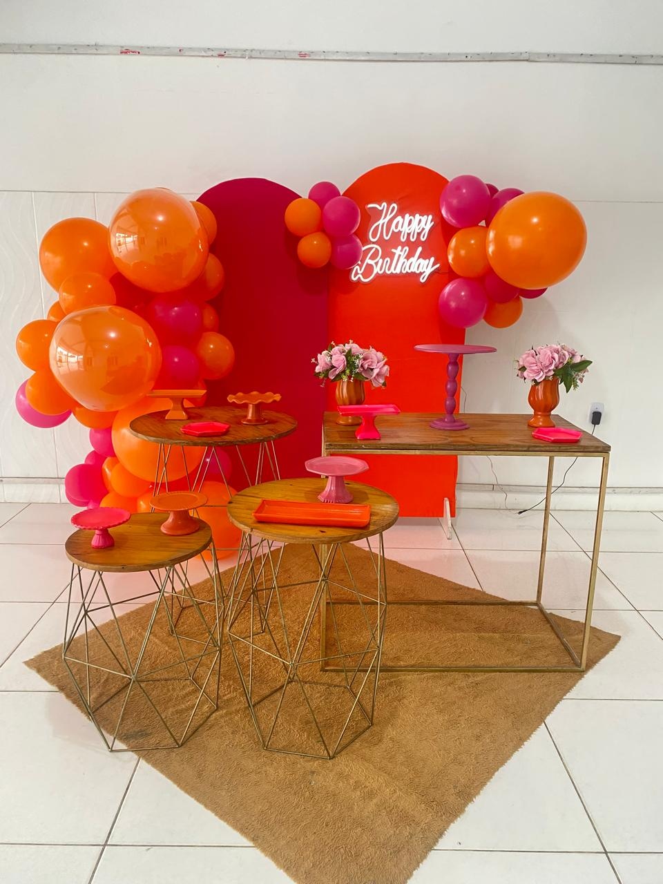 Kit Laranja E Rosa Happy Birthday - Lidi Festas e Decorações 