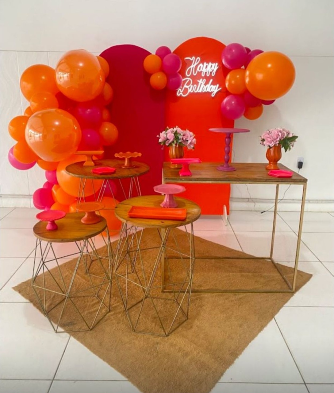 Kit Happy Birthday Rosa Com Laranja  - Lidi Festas e Decorações 