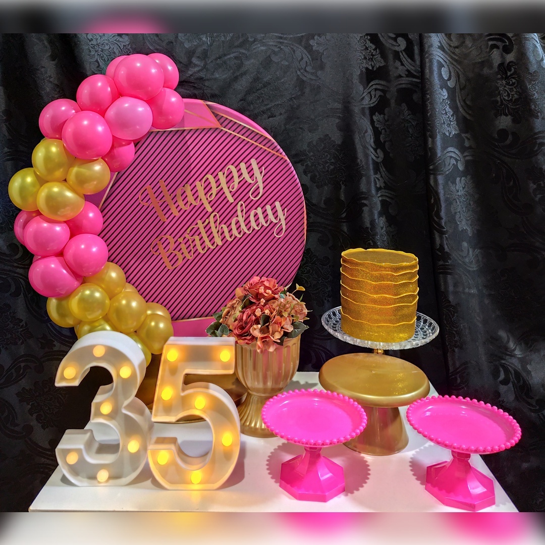 Mini Kit Happy Birthday Rosa E Dourado - Raio de Sol