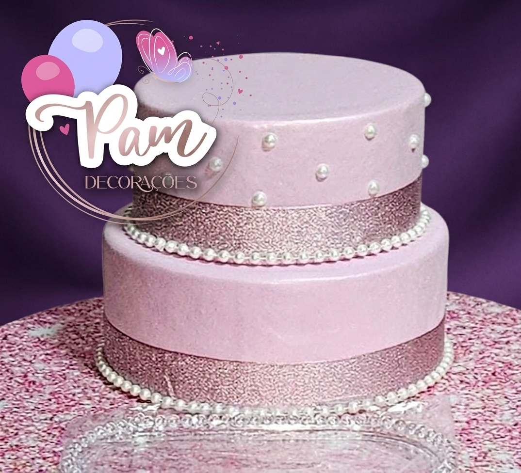 Bolo Fake Rosa Com Perolas - Pegueemontedapam