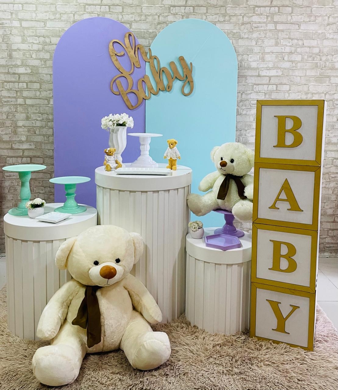Kit Cha de Bebe Ursinho Lilas E Verde Agua - Comemore com encanto