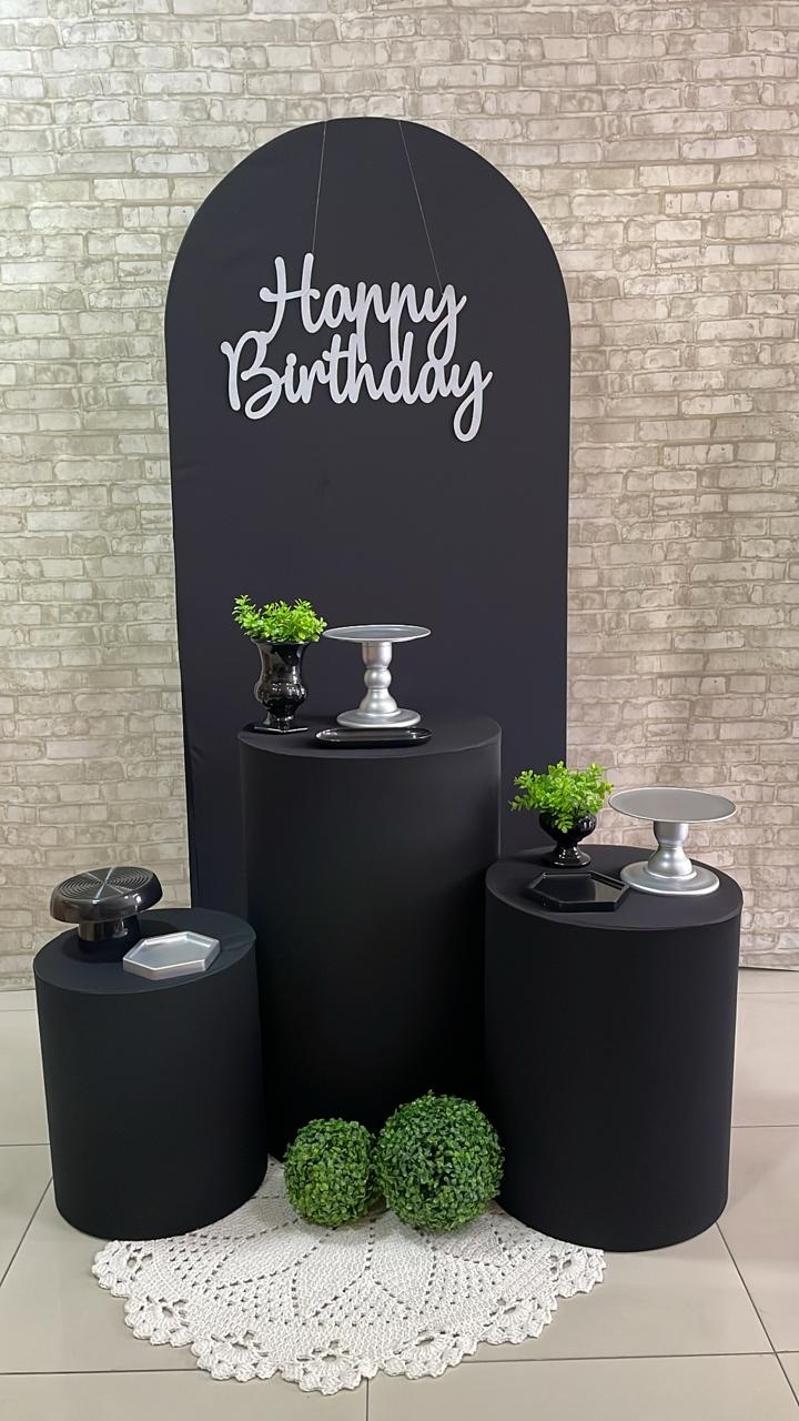 Kit Preto Happy Mdf Com Prata 1 - Comemore com encanto