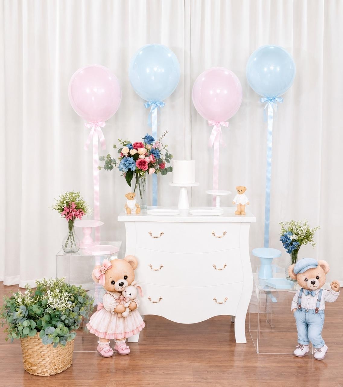 Kit Cha Revelação Rosa E Azul C/ Display de Ursinho - Comemore com encanto