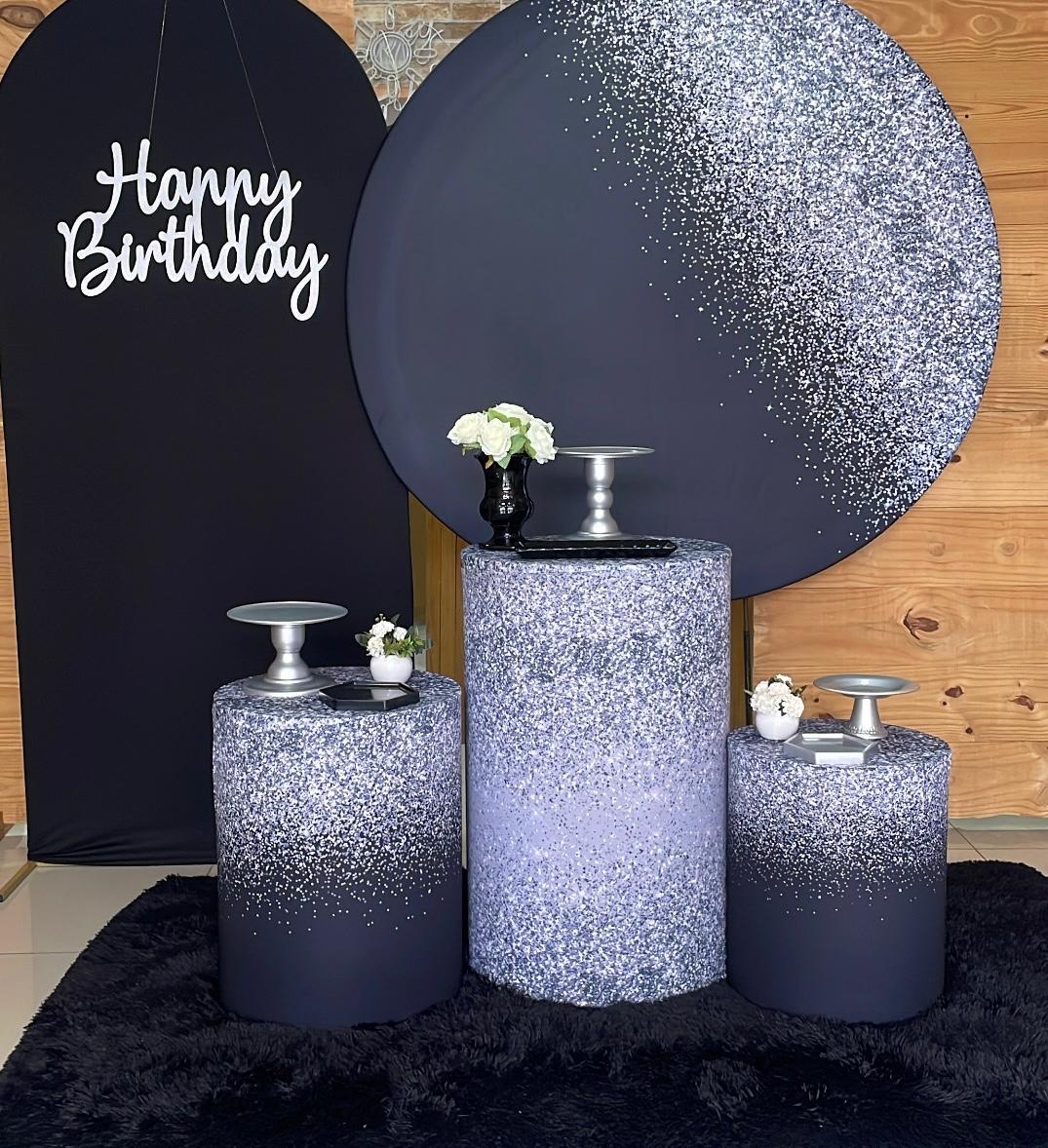 Kit Preto E Prata Happy Com Painel - Comemore com encanto