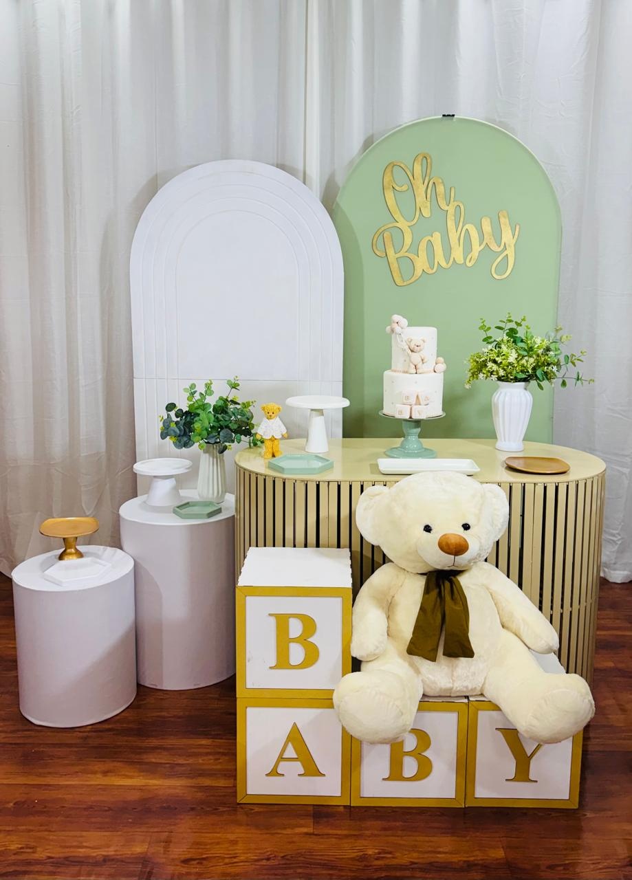 Kit Cha de Bebe Verde Oliva Com Branco - Comemore com encanto