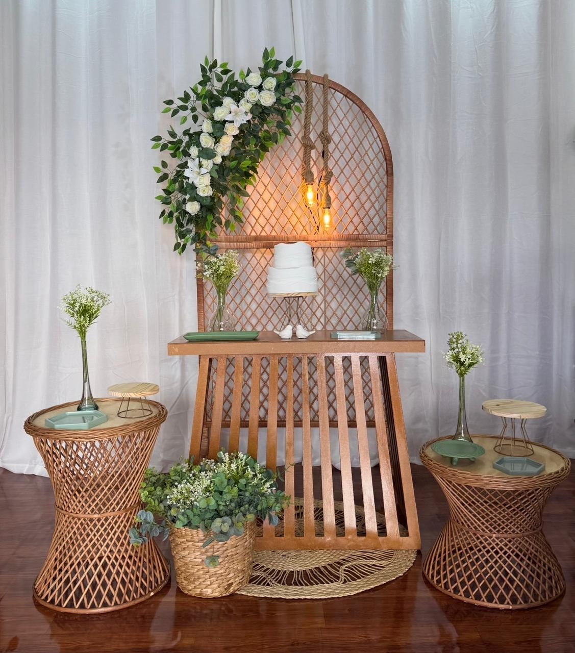 1 Kit Casamento Vime C/ Mesa Rustica - Comemore com encanto