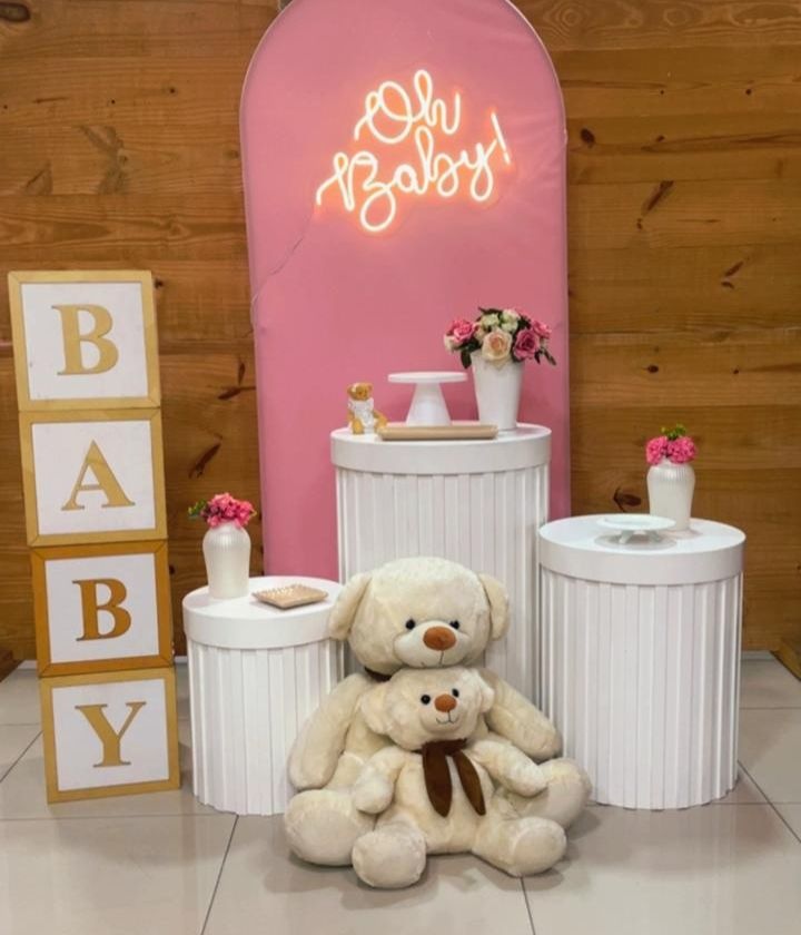Kit Cha de Bebe Rosa Com Cilindro Ripado - Comemore com encanto