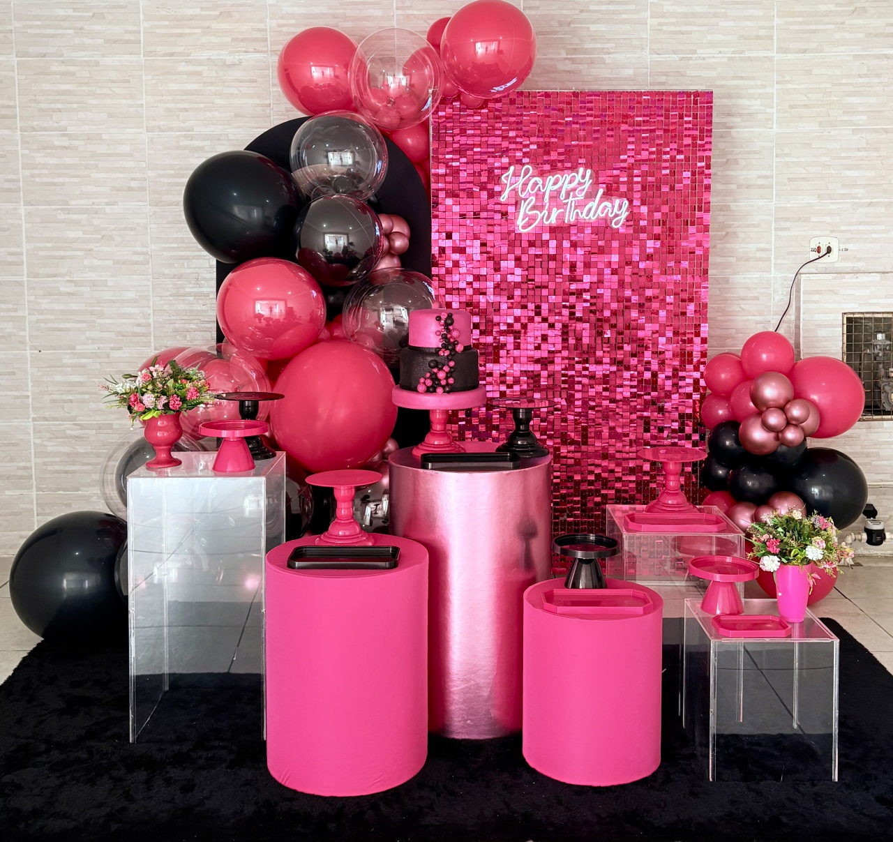 Decoração Preto E Pink Shimmer - kiccafesta 