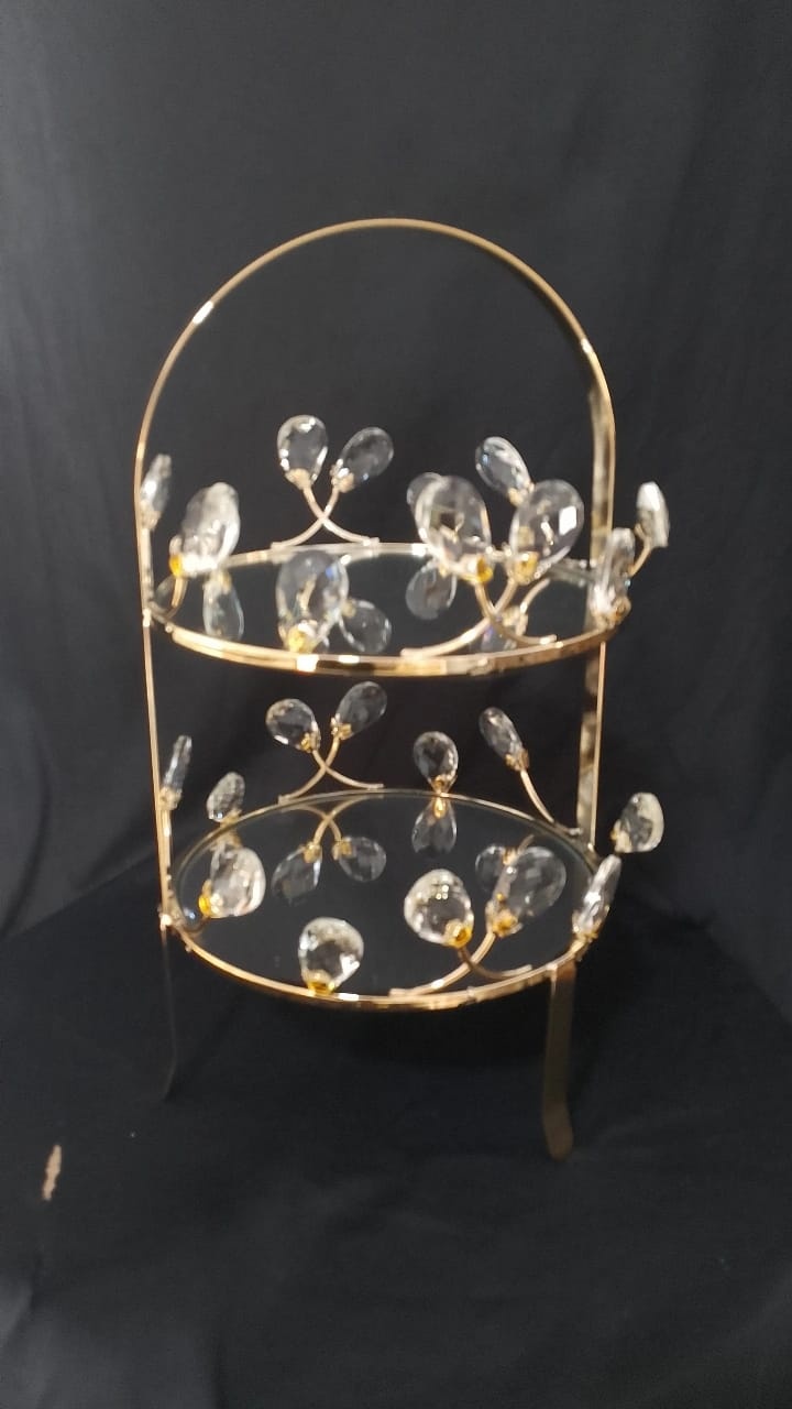 Porta Doces Dois Andares Dourado Com Cristais - Mania de festa 