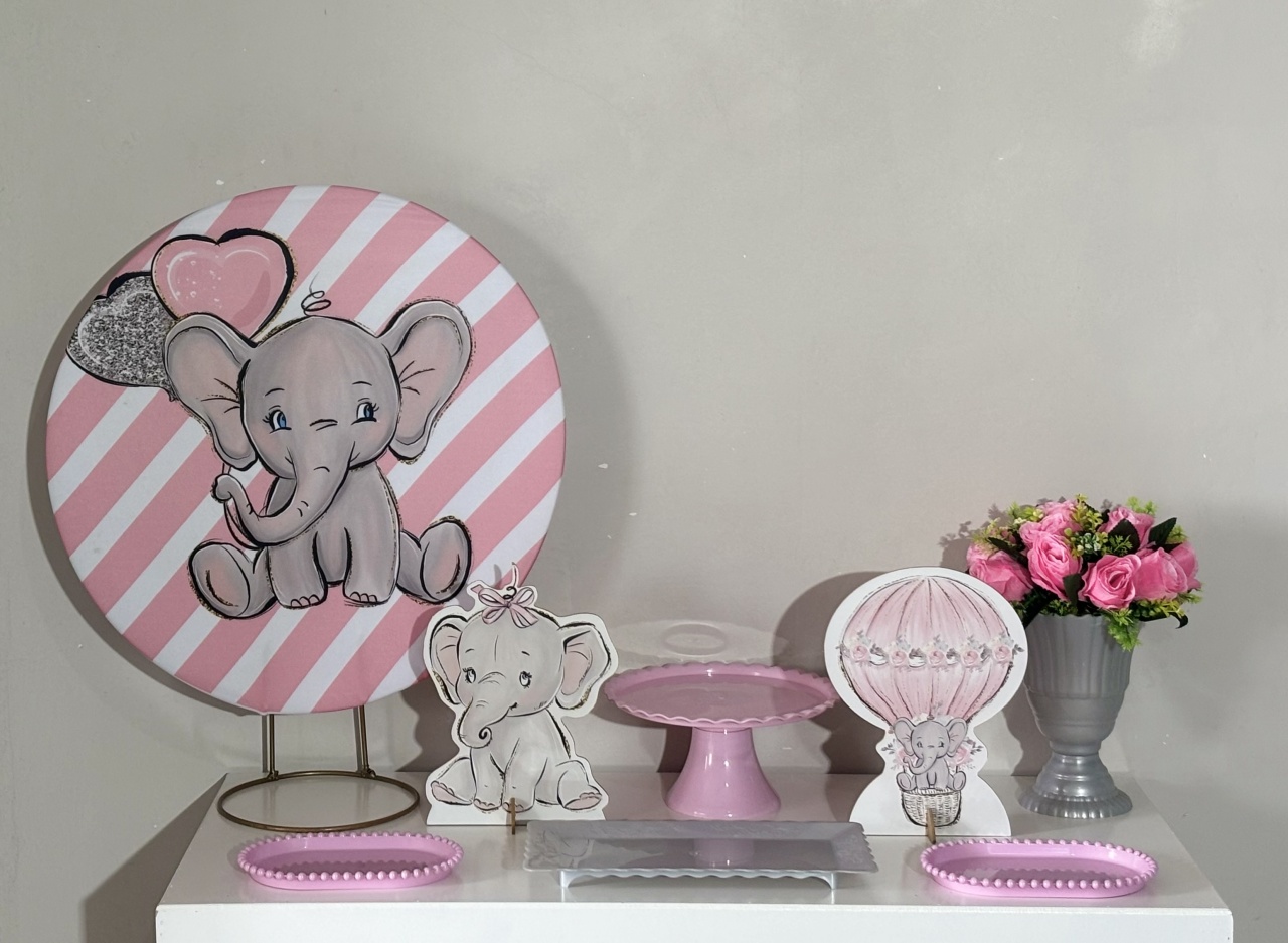 Mini Kit Elefantinha Rosa 04 - Shalom Festas Pegue e Monte 