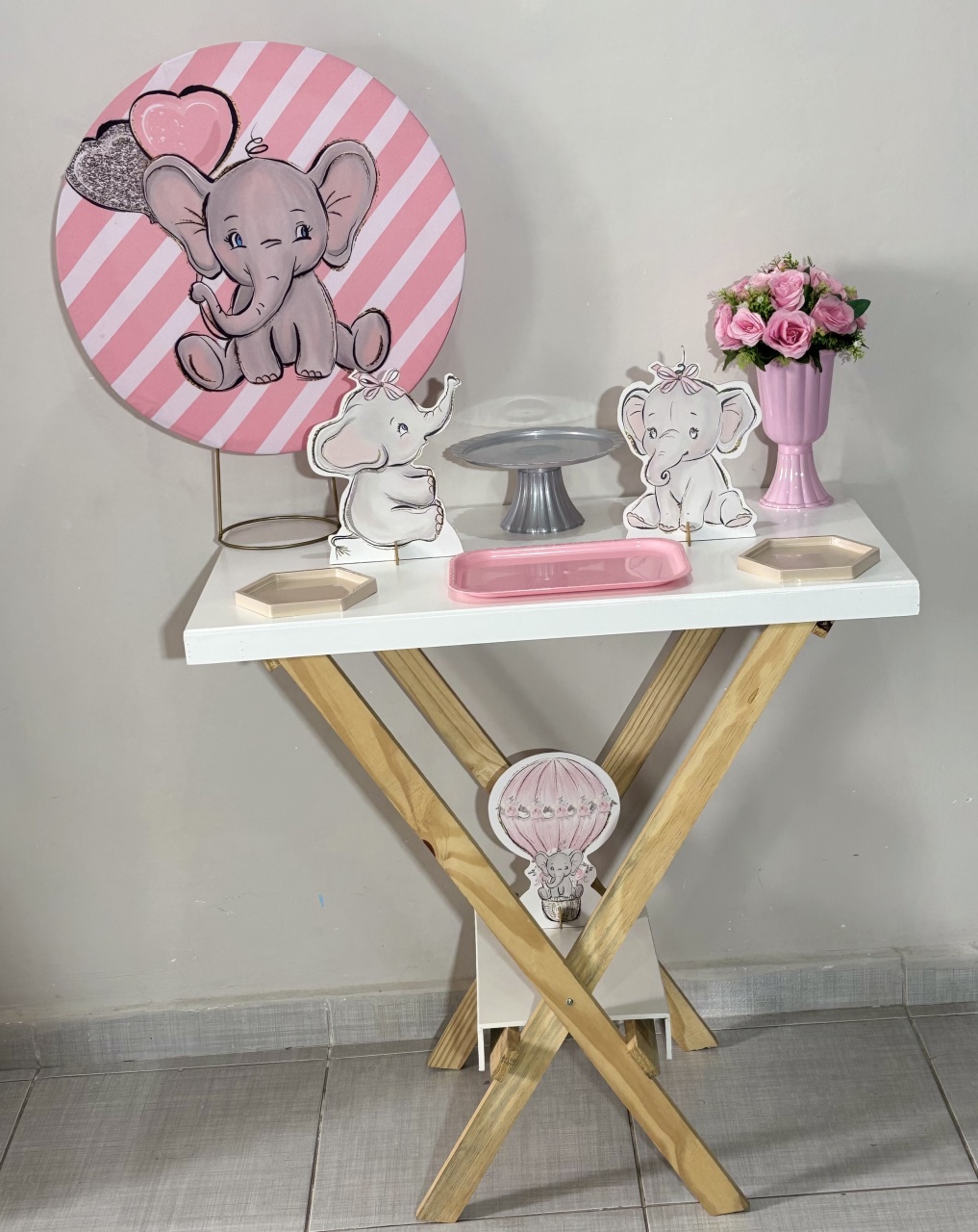 Mini Kit Elefantinha Rosa 02 - Shalom Festas Pegue e Monte 