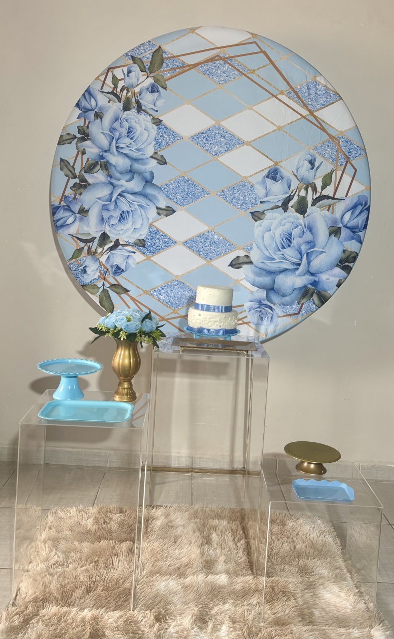 Floral Azul E Cubos Acrílicos 03 - Shalom Festas Pegue e Monte