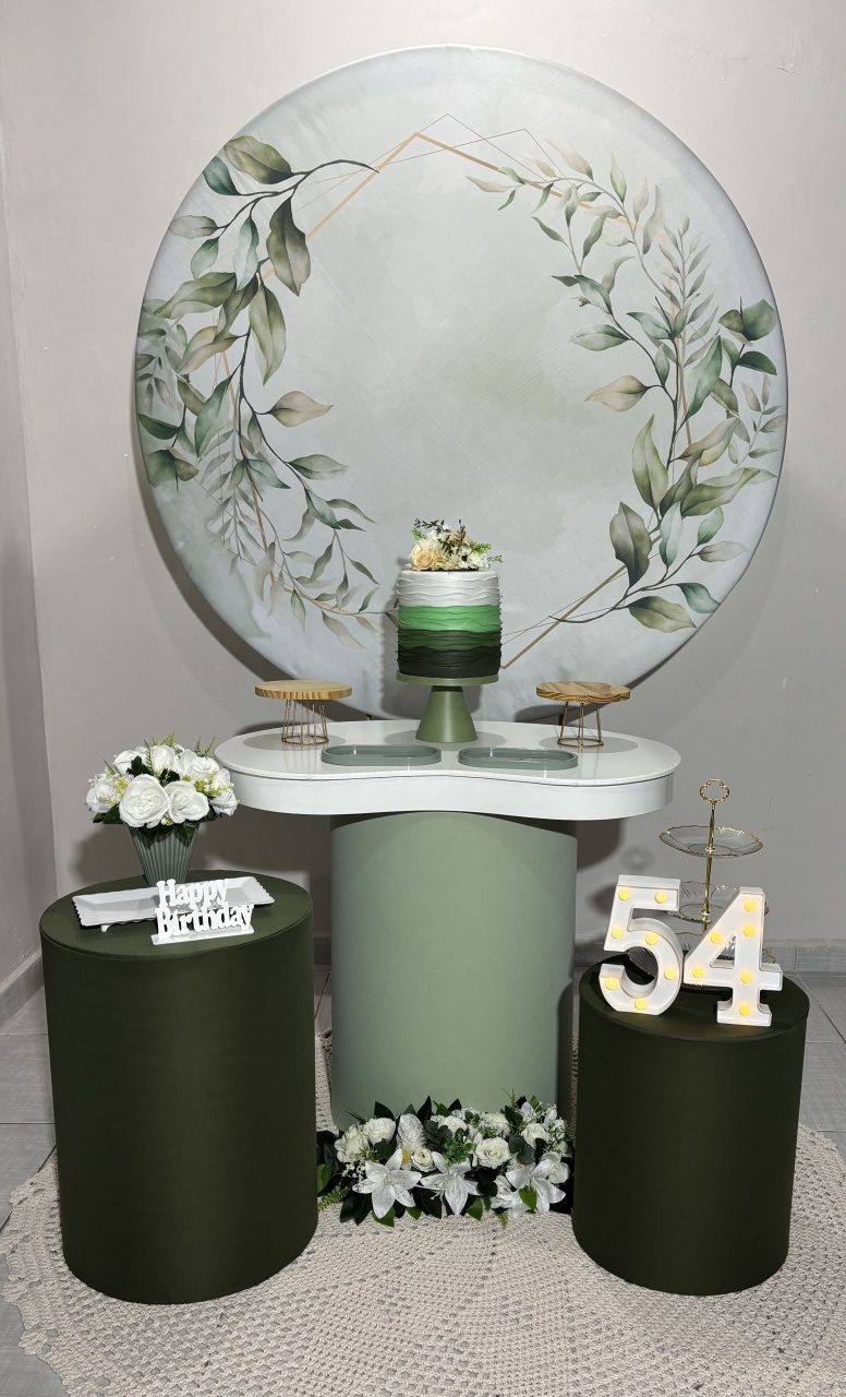 Floral Verde Mesa Orgânica E Trio Cilindros - Shalom Festas Pegue e Monte 