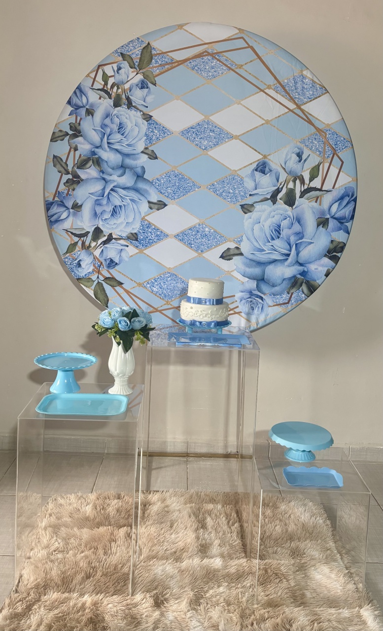 Floral Azul E Cubos Acrílicos 4 - Shalom Festas Pegue e Monte