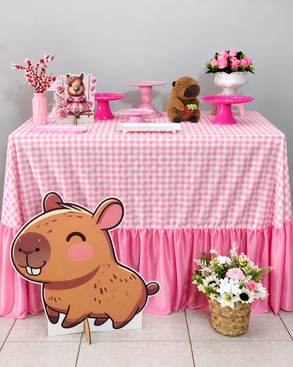Mesa Xadrez Rosa Capivara - Shalom Festas Pegue e Monte 