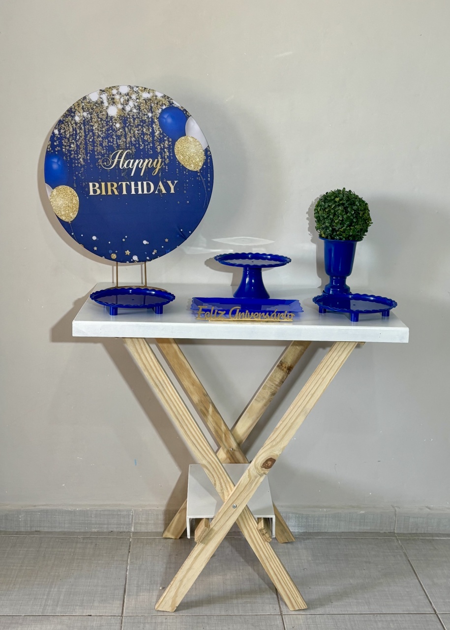 Mini Kit Happy Birthday Azul 01 - Shalom Festas Pegue e Monte 