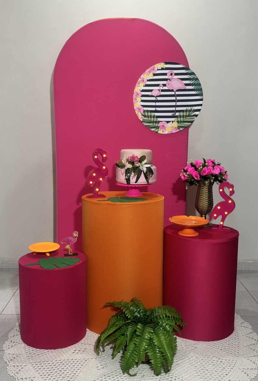 Romano Pink Com Mini Painel Flamingo - Shalom Festas Pegue e Monte 