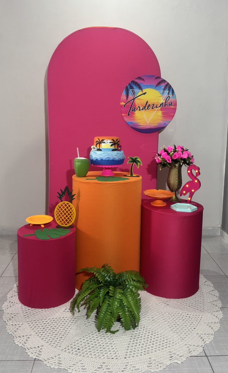 Romano Pink Com Mini Painel Tardezinha 02 - Shalom Festas Pegue e Monte 