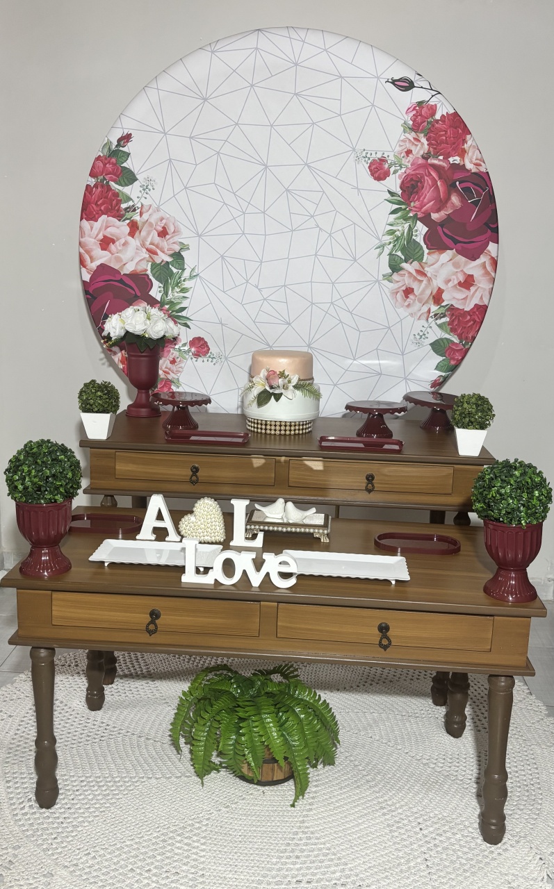 Mesa Rústico Duplo Floral / Casamento / Noivado/ Bodas - Shalom Festas Pegue e Monte 
