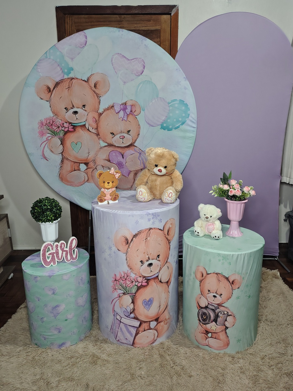 Casal Ursos Lilás E Verde  - Alegria Art&decor
