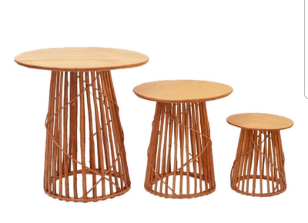 Trio de Mesa Em Vime Natural - Encante festas e locações