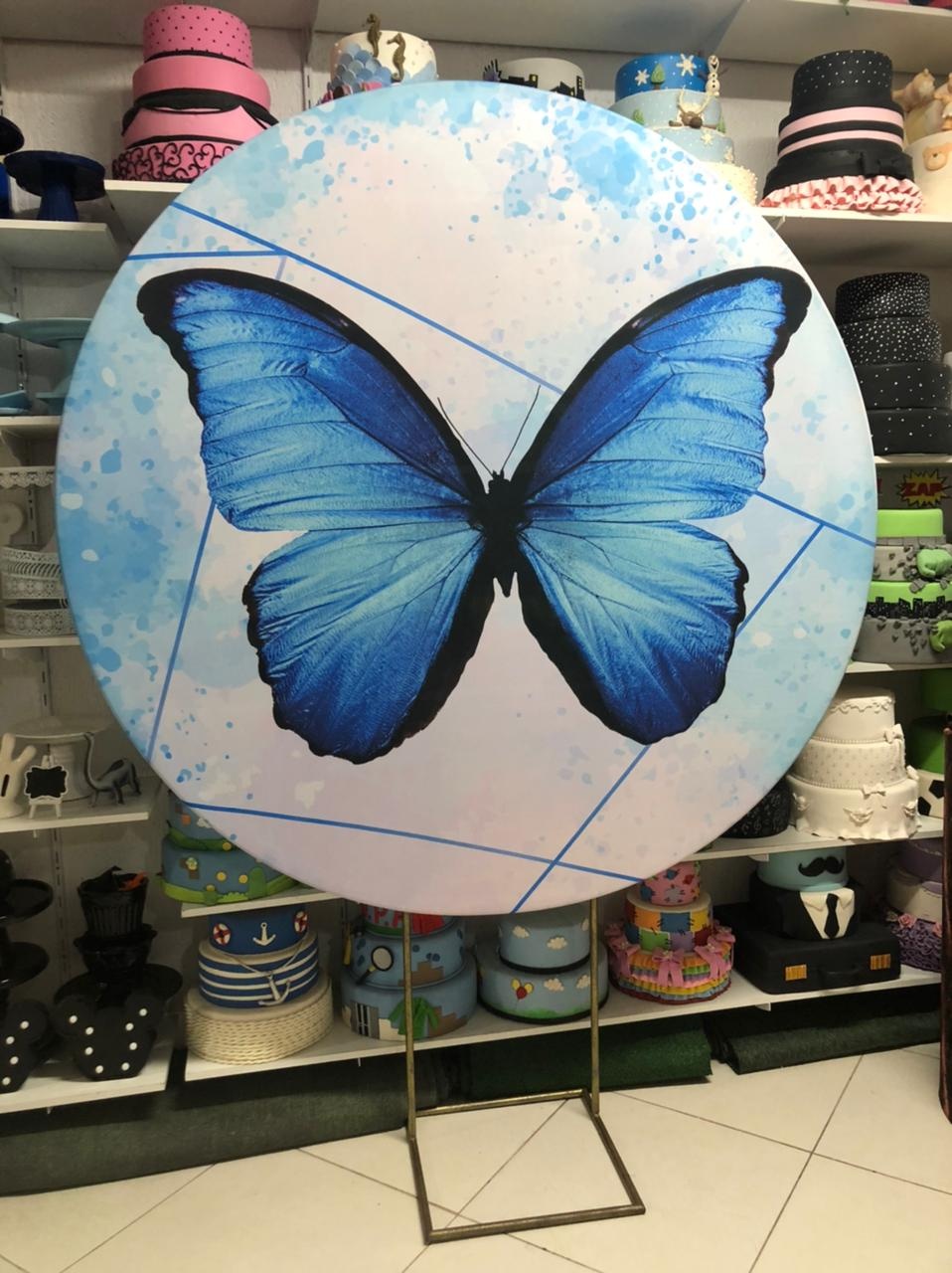 Painel Borboleta Azul - Rosa Chiclete Loque e Decore