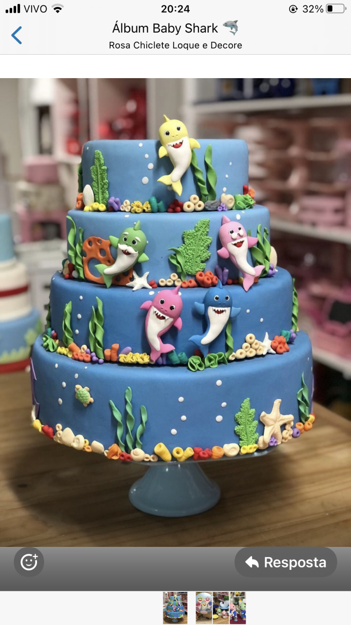 Bolo Fake Baby Shark - Rosa Chiclete Loque e Decore