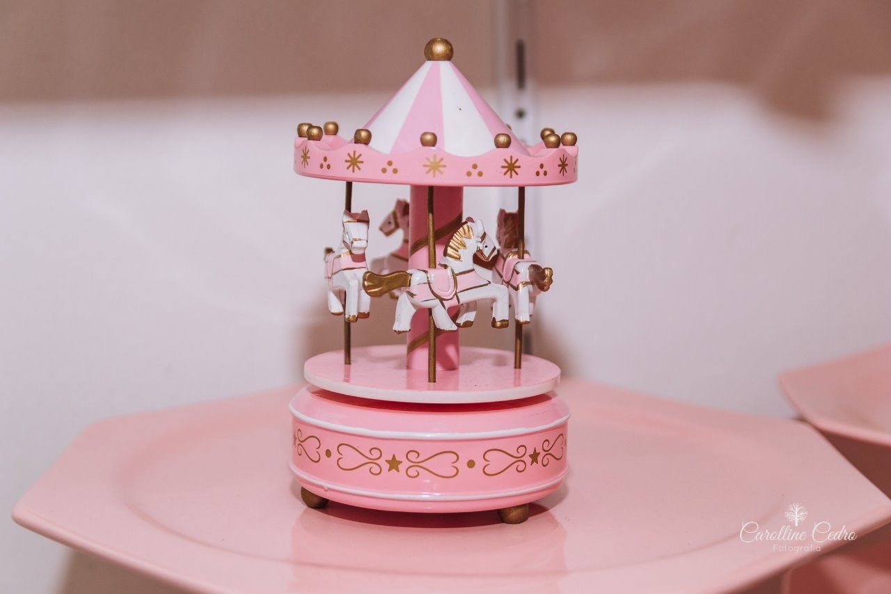 Carrossel Rosa de Mesa - Rosa Chiclete Loque e Decore