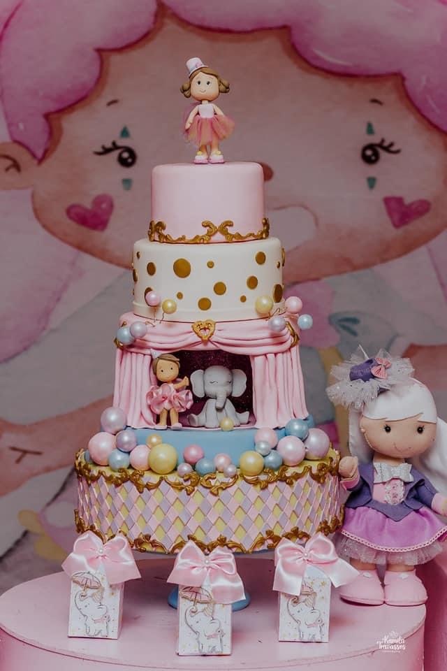 Bolo Fake Circo Rosa - Rosa Chiclete Loque e Decore