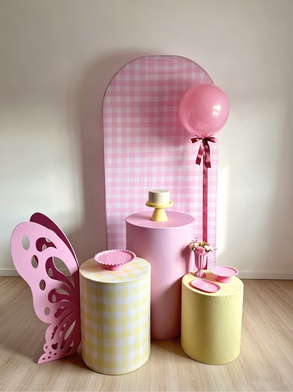 Kit Borboleta - Amarelo + Rosa Xadrez (1) - AVELÃ DECOR