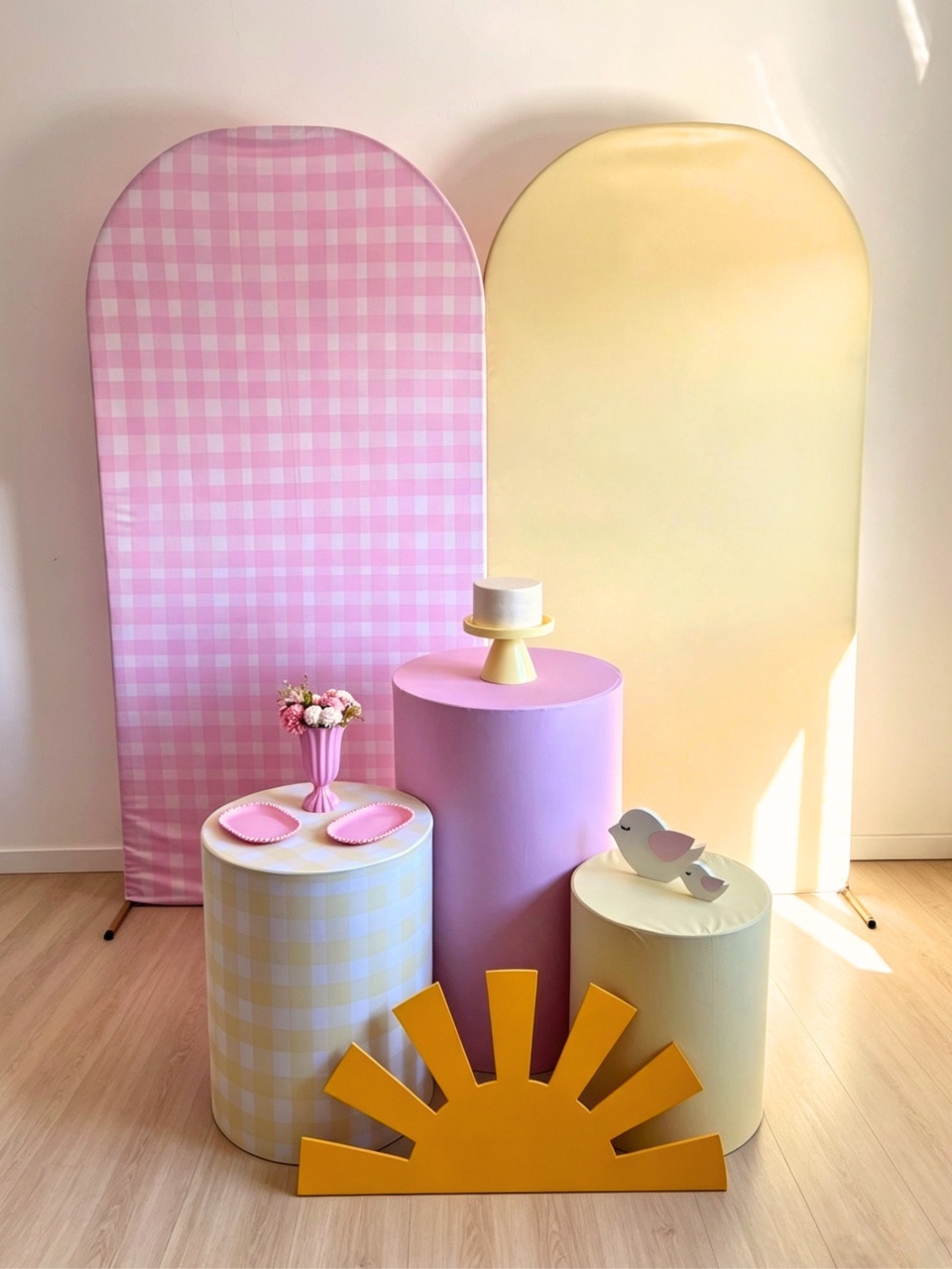 Kit Sol - Amarelo + Rosa Xadrez (2) - AVELÃ DECOR