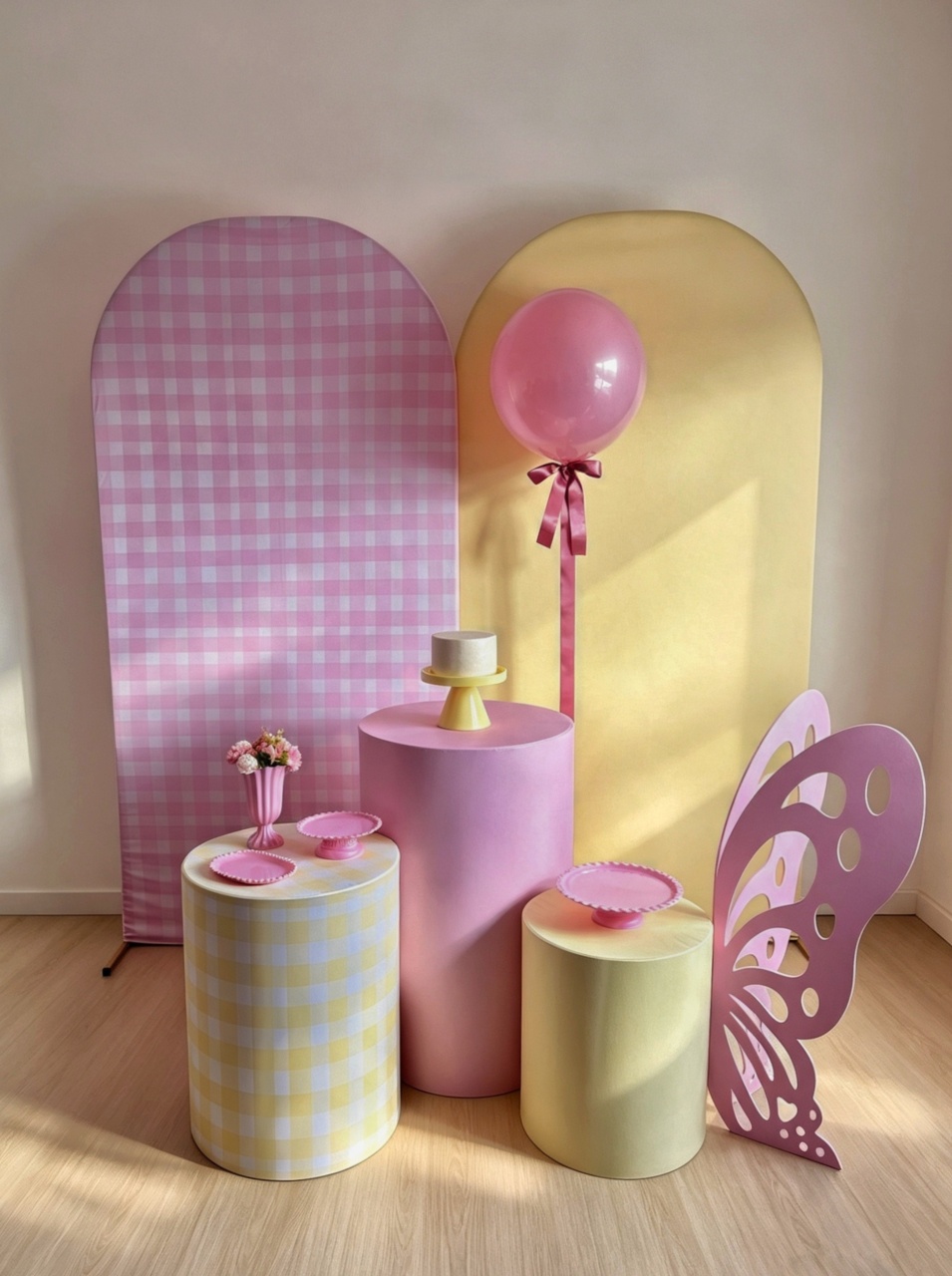 Kit Borboleta - Amarelo + Rosa Xadrez (2) - AVELÃ DECOR