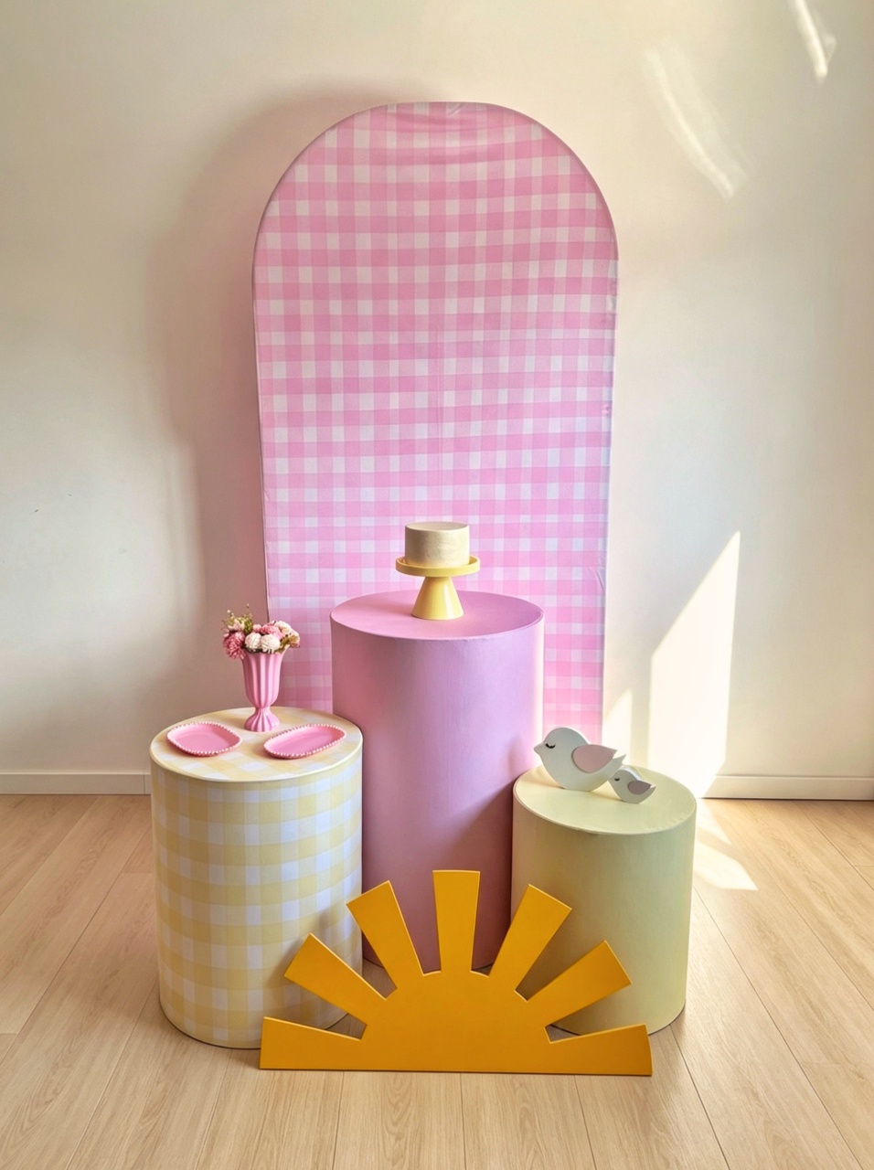 Kit Sol - Amarelo + Rosa Xadrez (1) - AVELÃ DECOR