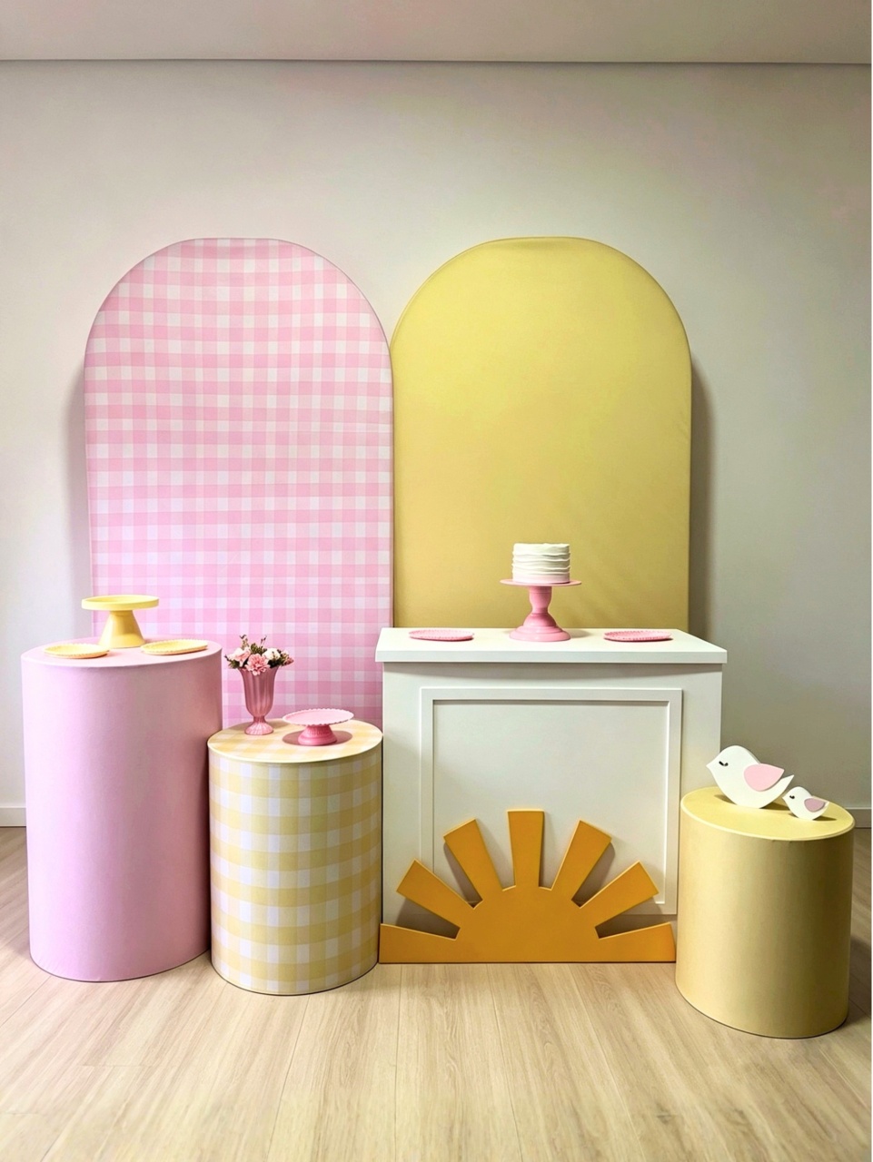 Kit Sol - Amarelo + Rosa Xadrez (3) - AVELÃ DECOR