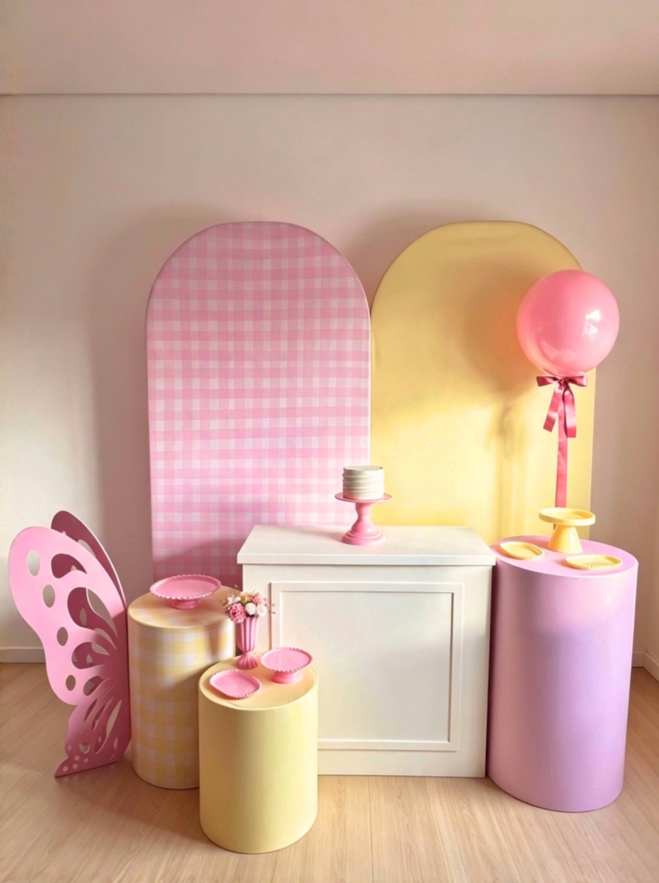 Kit Borboleta - Amarelo + Rosa Xadrez (3) - AVELÃ DECOR