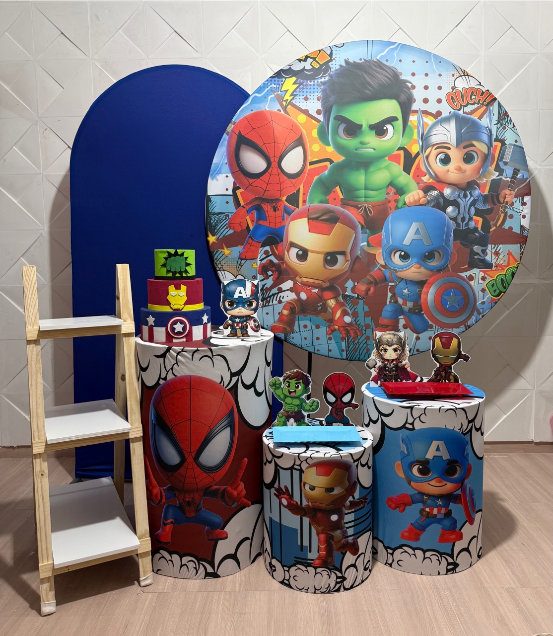 Vingadores Baby + Painel Romano + Suporte de Lembrancinha 2 - Mundo dos Sonhos
