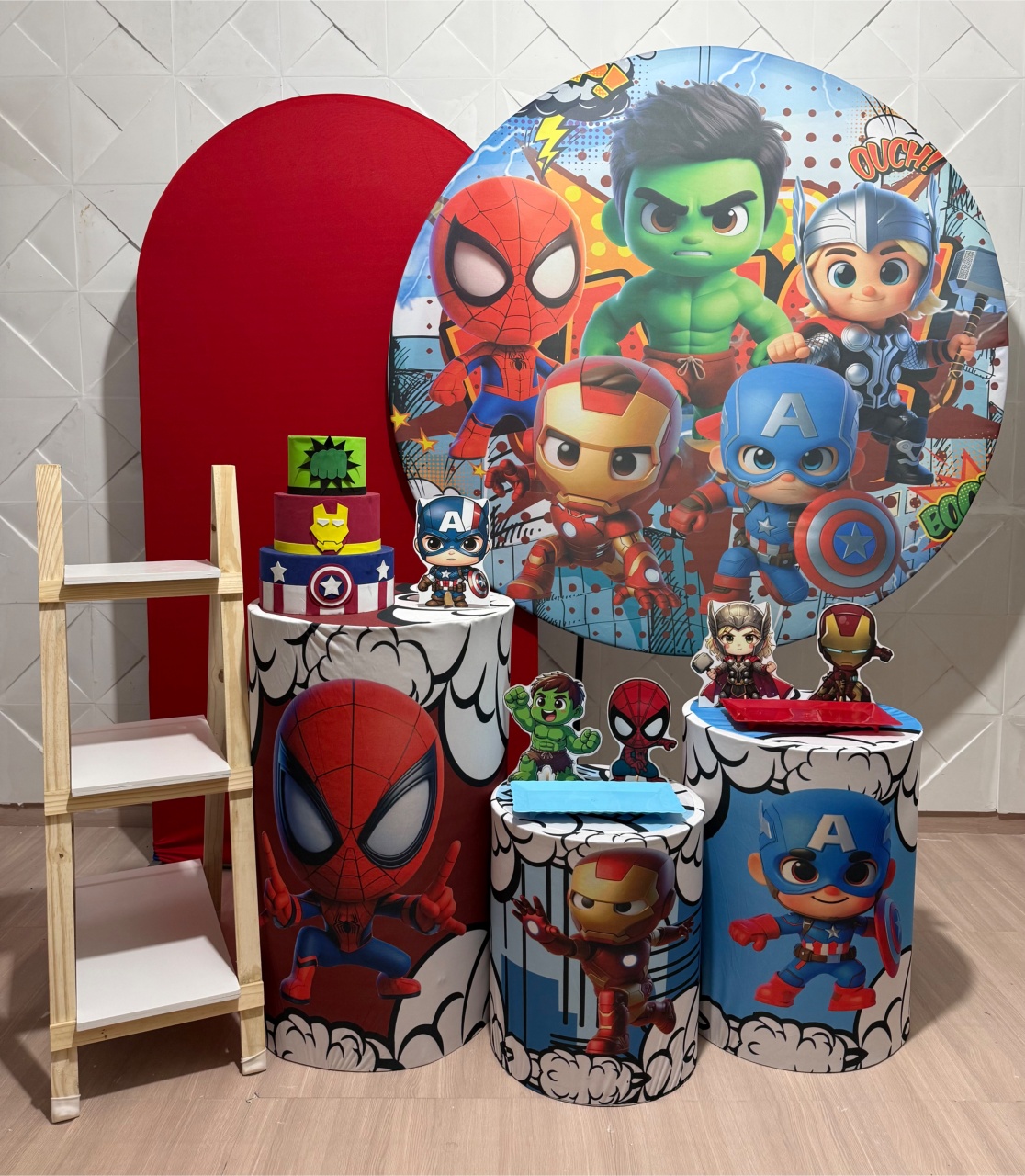 Vingadores Baby + Painel Romano + Suporte de Lembrancinha - Mundo dos Sonhos
