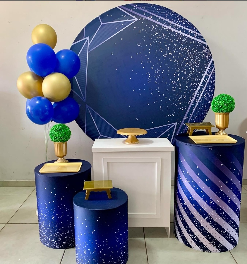Azul Geométrico - Ouro - D´Coração Festaria