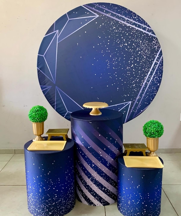 Azul Geométrico - Prata - D´Coração Festaria