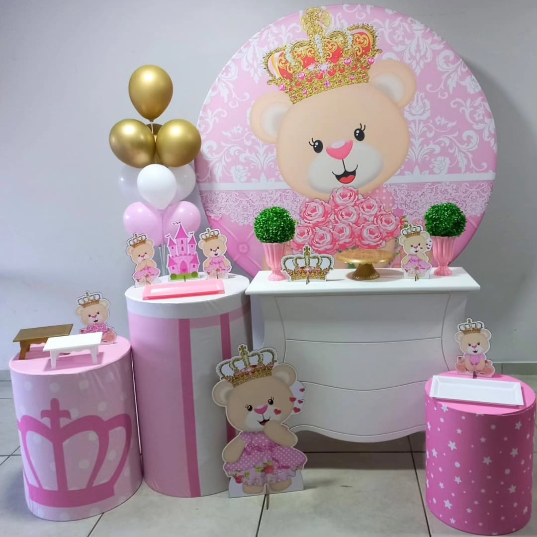 Ursinha Princesa Rosa-Ouro - D´Coração Festaria