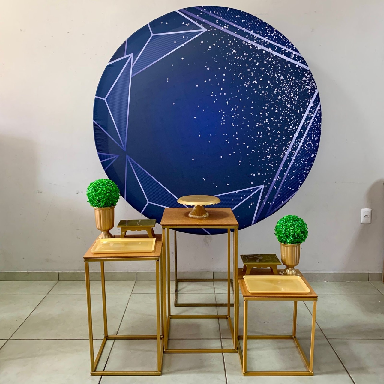 Azul Geometrico-Prata - D´Coração Festaria