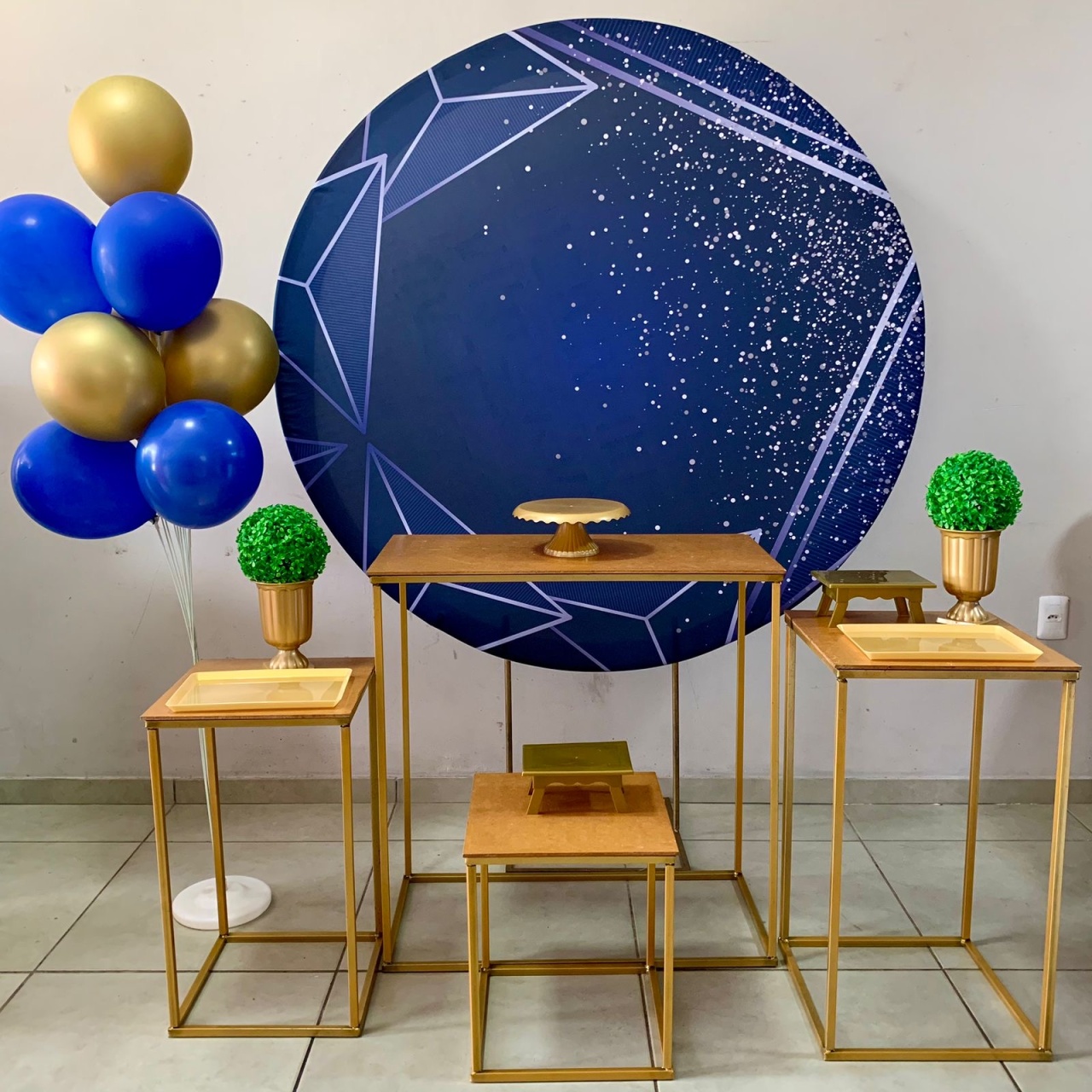 Azul Geometrico-Ouro - D´Coração Festaria