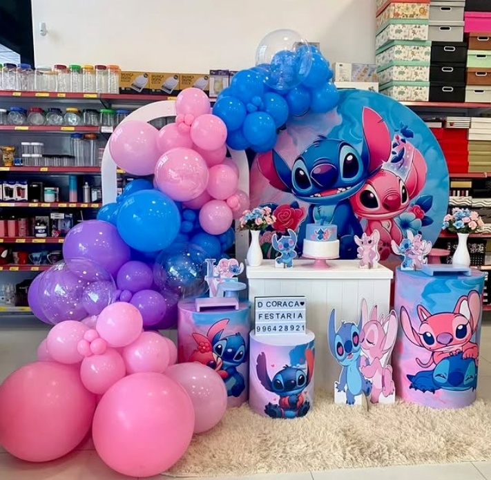 Composição Stitch E Angel - D´Coração Festaria