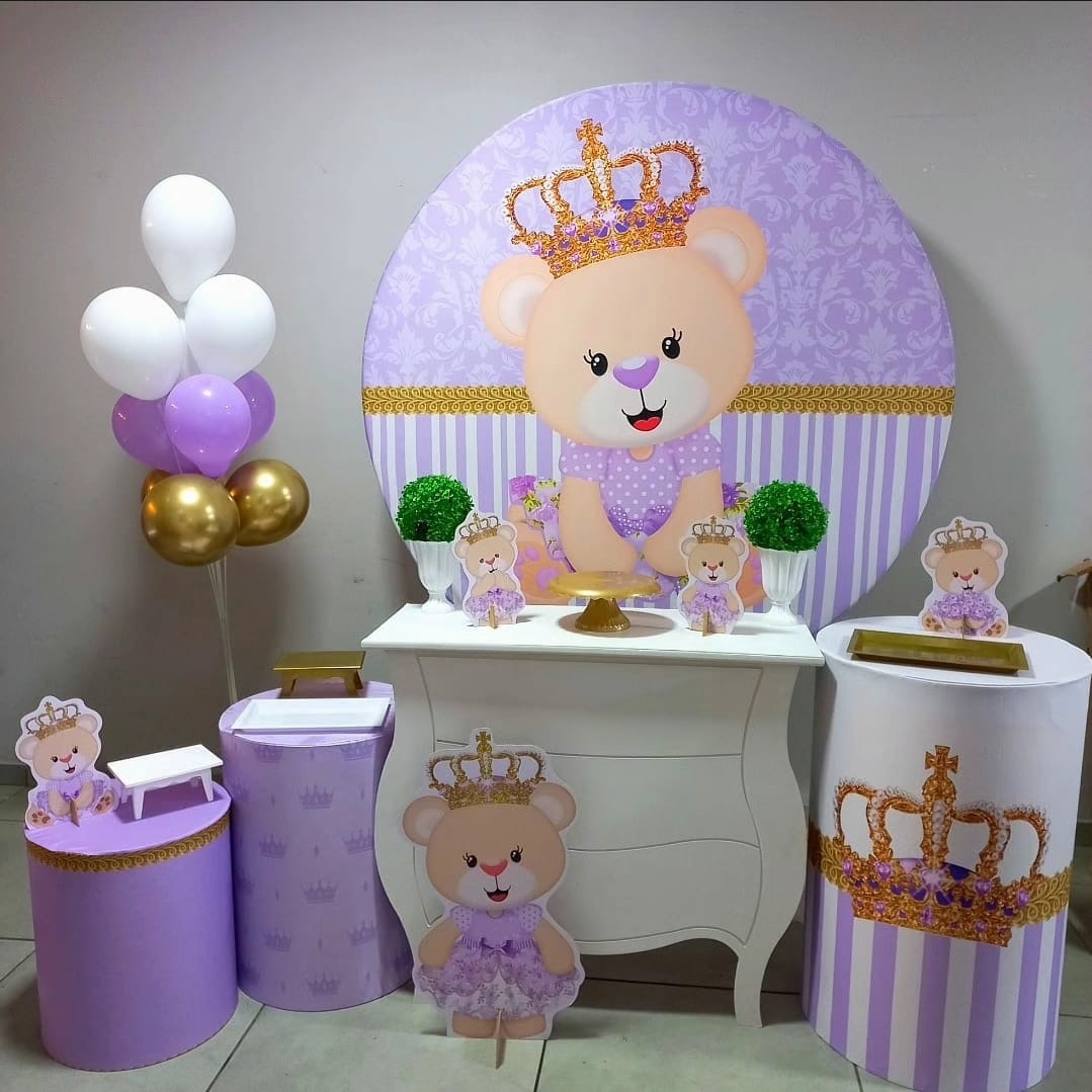 Ursinha Princesa Lilas-Ouro - D´Coração Festaria