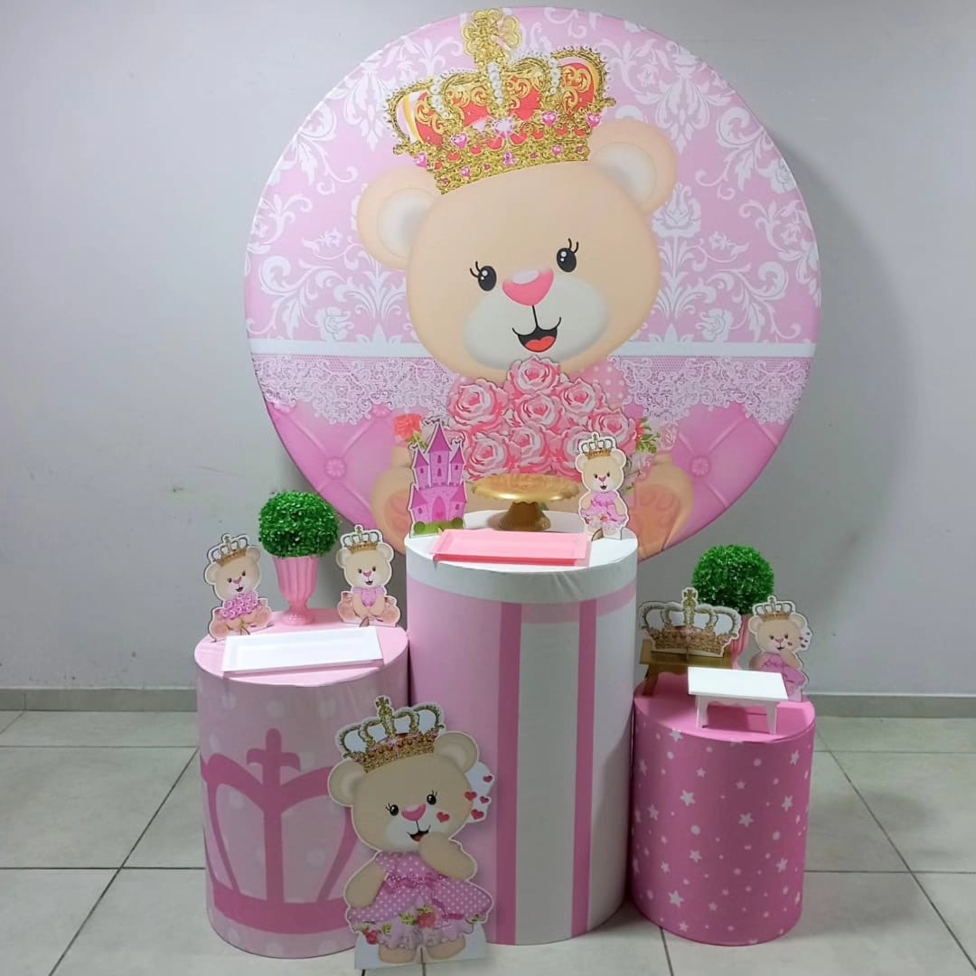 Ursinha Princesa Rosa-Prata - D´Coração Festaria