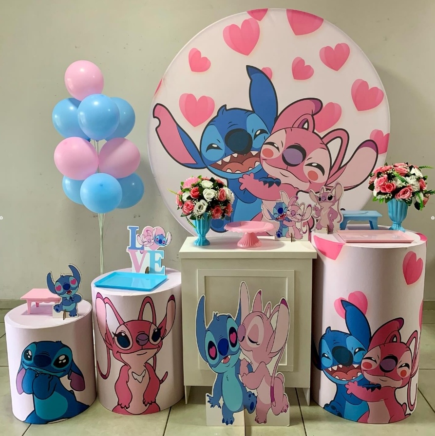 Stitch E Angel - Ouro - D´Coração Festaria