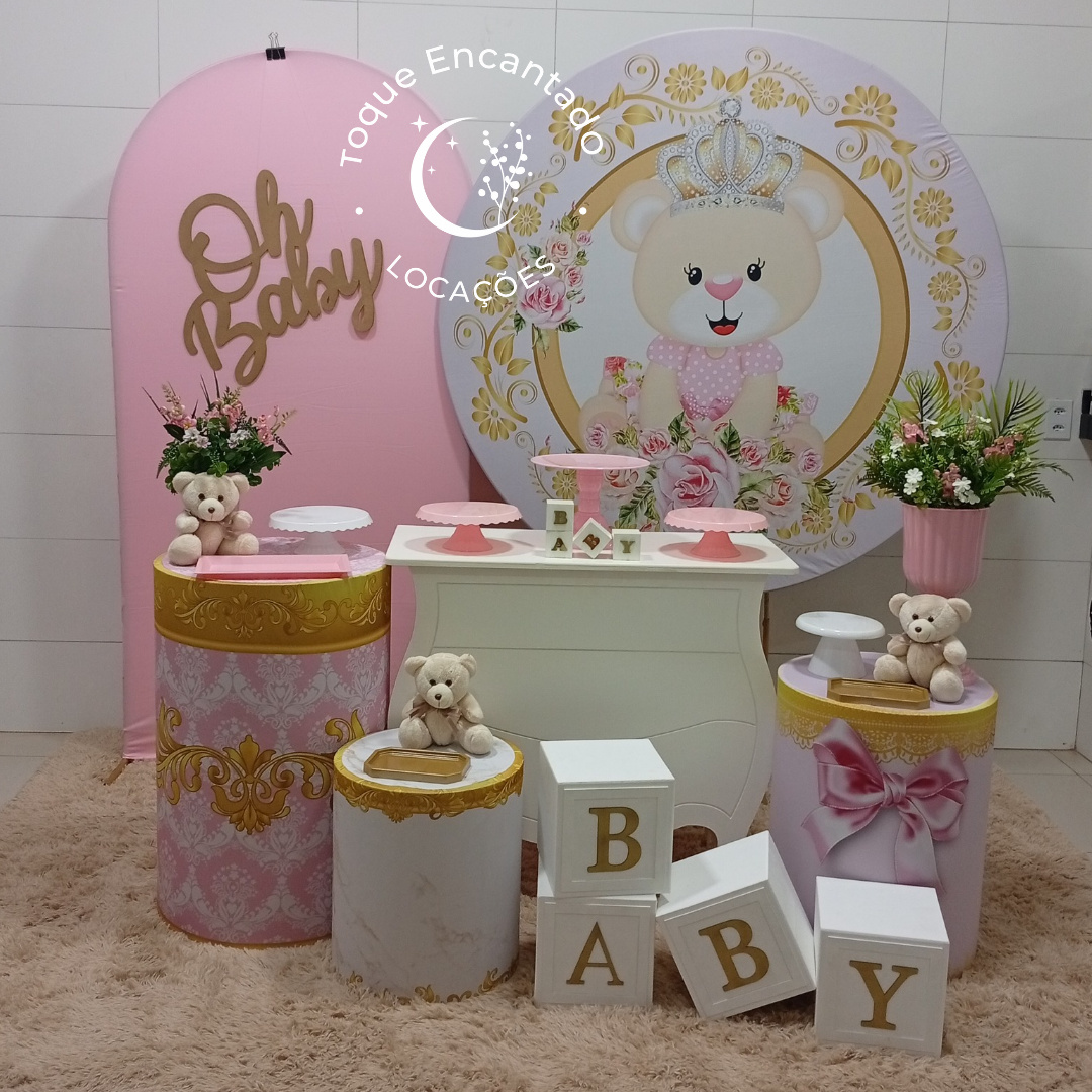 Kit Essencial 2.0(Cômoda) Ursinha Realeza Realeza (Cubo Baby) - Toque Encantado Locações
