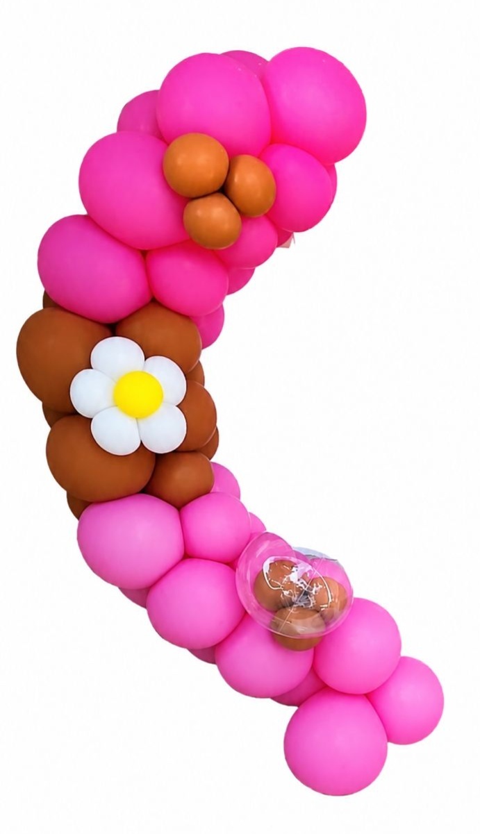Mini Arco de Balão de Mesa 3 Cores - Rosa Claro, Rosa Escuro E Marrom - Debora Conceição Rangel 